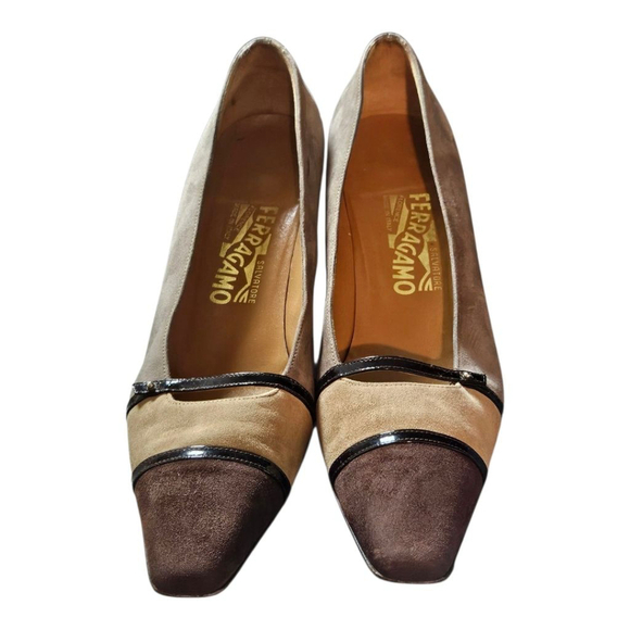 Salvatore Ferragamo Heels Size 9.5 AA Brown Beige - Picture 12 of 15